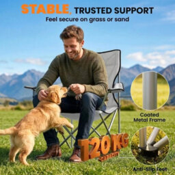 2X 120Kg Heavy Duty Folding Chair, Portable Outdoor Seat Camping Chair With Bag Grey - thumbnail 3