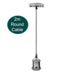 2M Grey Round Cable E27 Base Chrome Pendant Holder Industriel Abat-Jour Clair Pendentif Rétro Vintage