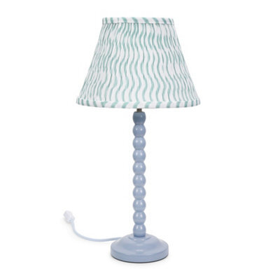 Valuelights Bobbles Powder Blue Bobbin Table Lamp With Green Arrow Pleated Shade - Led Bulb Included - image 1