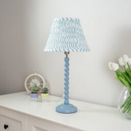 Valuelights Bobbles Powder Blue Bobbin Table Lamp With Green Arrow Pleated Shade - Led Bulb Included - thumbnail 4