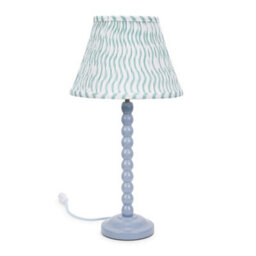 Valuelights Bobbles Powder Blue Bobbin Table Lamp With Green Arrow Pleated Shade - Led Bulb Included