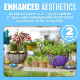 Set Of 2 Hanging Basket Flower Plant Metal Planter Flowerpot Decoration Garden 12 Inch - thumbnail 5