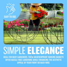 Set Of 2 Hanging Basket Flower Plant Metal Planter Flowerpot Decoration Garden 12 Inch - thumbnail 4