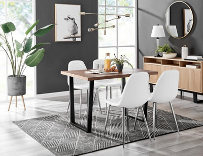 Furniturebox Uk Kylo Brown Wood Effect Dining Table & 4 White Corona Silver Chairs - image 1