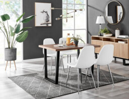 Furniturebox Uk Kylo Brown Wood Effect Dining Table & 4 White Corona Silver Chairs - thumbnail 1