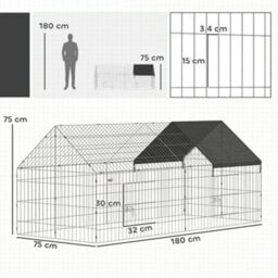 Pawhut Rabbit Run, Pet Playpen W/ Protective Cover, 180 X 75 X 75 Cm, Black - thumbnail 3