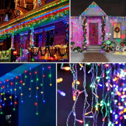 Living And Home 400 Colourful Led Solar Powered Icicle Light String With Remote Control, Multi Functional Timer Outdoor String Light ,10M - thumbnail 2
