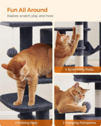 Songmics Feline Tree, Cat Tower For Indoor Cats, Tall Kitty Castle With Scratching Posts, Cave, Hammock, Smoky Grey - thumbnail 7