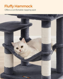 Songmics Feline Tree, Cat Tower For Indoor Cats, Tall Kitty Castle With Scratching Posts, Cave, Hammock, Smoky Grey - thumbnail 6