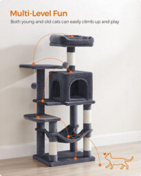 Songmics Feline Tree, Cat Tower For Indoor Cats, Tall Kitty Castle With Scratching Posts, Cave, Hammock, Smoky Grey - thumbnail 4
