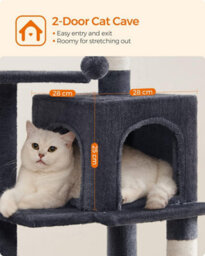 Songmics Feline Tree, Cat Tower For Indoor Cats, Tall Kitty Castle With Scratching Posts, Cave, Hammock, Smoky Grey - thumbnail 3