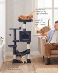 Songmics Feline Tree, Cat Tower For Indoor Cats, Tall Kitty Castle With Scratching Posts, Cave, Hammock, Smoky Grey - thumbnail 1