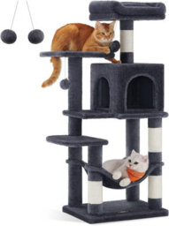 Songmics Feline Tree, Cat Tower For Indoor Cats, Tall Kitty Castle With Scratching Posts, Cave, Hammock, Smoky Grey - thumbnail 9