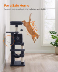 Songmics Feline Tree, Cat Tower For Indoor Cats, Tall Kitty Castle With Scratching Posts, Cave, Hammock, Smoky Grey - thumbnail 8