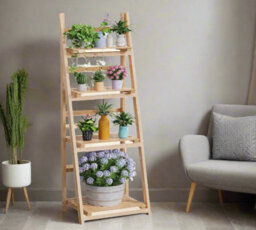 Modcraft 4-Tier Foldable Wooden Plant Stand And Ladder Shelf Display Rack - Natural Colour - thumbnail 2