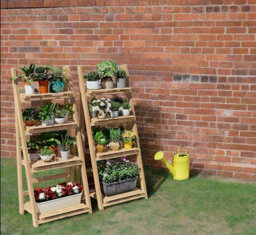 Modcraft 4-Tier Foldable Wooden Plant Stand And Ladder Shelf Display Rack - Natural Colour - thumbnail 3