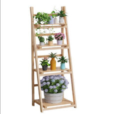 Modcraft 4-Tier Foldable Wooden Plant Stand And Ladder Shelf Display Rack - Natural Colour - thumbnail 4
