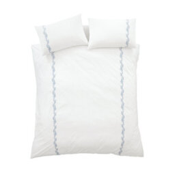 Bianca Camille Embroidered Floral 200 Thread Count Cotton Double Duvet Cover Set With Pillowcases White / Blue - thumbnail 5