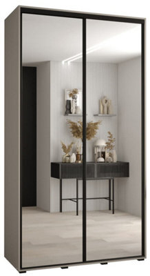 Arte Dakota Ii Sleek Cashmere & Black Mirrored Sliding Door Wardrobe 1300mm H2350mm D600mm With Two Hanging Rails And Six Shelves - image 1