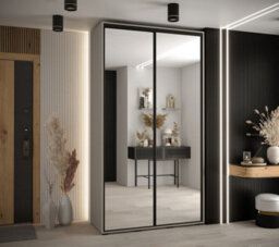 Arte Dakota Ii Sleek Cashmere & Black Mirrored Sliding Door Wardrobe 1300mm H2350mm D600mm With Two Hanging Rails And Six Shelves - thumbnail 2