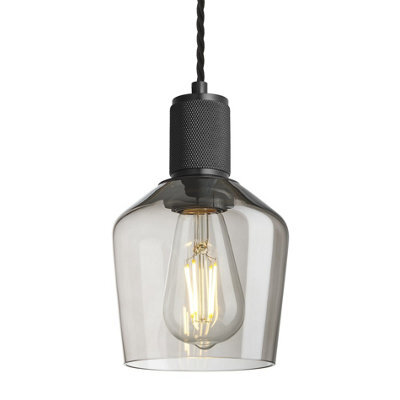 Industville Knurled Glass Schoolhouse Pendant - 5.5 Inch, Mocha Glass Schoolhouse - 5.5 Inch, Black Pendant - image 1