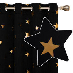 Deconovo Black Curtains, Thermal Blackout Curtains, Eyelet Gold Star Foil Printed Curtains For Living Room, 46 X 54 Inch, 2 Panels - thumbnail 3