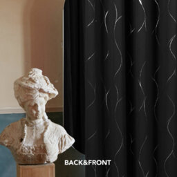 Deconovo Eyelet Room Darkening Curtains, Silver Wave Line Foil Printed Blackout Curtains, W46 X L90 Inch, Black, 2 Panels - thumbnail 6