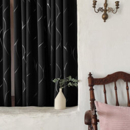 Deconovo Eyelet Room Darkening Curtains, Silver Wave Line Foil Printed Blackout Curtains, W46 X L90 Inch, Black, 2 Panels - thumbnail 2