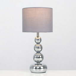 Valuelights Marissa Pair Of Chrome Stacked Balls Table Lamps With Grey Faux Silk Shades - thumbnail 2