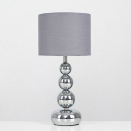 Valuelights Marissa Pair Of Chrome Stacked Balls Table Lamps With Grey Faux Silk Shades - thumbnail 4