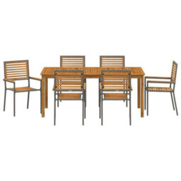 Berkfield Modern Garden Dining Set 7 Pcs Grey Poly Rattan - thumbnail 7