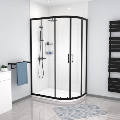 Nes Home  Rh 1200 X 800mm Matt Black Framed Offset Quadrant Shower Enclosure & Tray - image 1