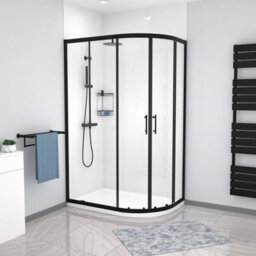 Nes Home  Rh 1200 X 800mm Matt Black Framed Offset Quadrant Shower Enclosure & Tray - thumbnail 1