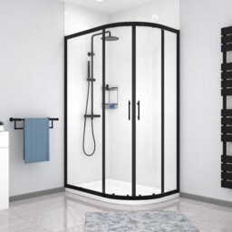 Nes Home  Rh 1200 X 800mm Matt Black Framed Offset Quadrant Shower Enclosure & Tray - thumbnail 2