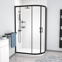 Nes Home  Rh 1200 X 800mm Matt Black Framed Offset Quadrant Shower Enclosure & Tray - thumbnail 3