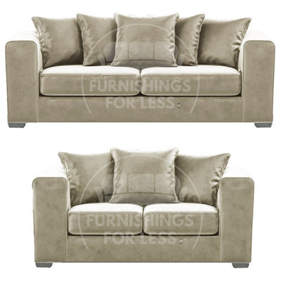 Furnishings For Less UK Ella Boxed Arm Plush Velvet  Fabric Sofa Set 3 And 2 Seater Sofa   Beige - image 1