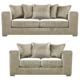 Furnishings For Less UK Ella Boxed Arm Plush Velvet  Fabric Sofa Set 3 And 2 Seater Sofa   Beige - thumbnail 1