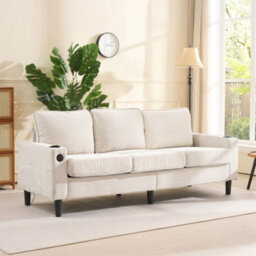 Btm L Shaped Couch Sofa, Corner Sofa 3 Seater Sofa, Sectional Sofa Couches With Usb, Cup Holder, For Apartment Living Room (Beige) - thumbnail 3