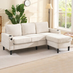 Btm L Shaped Couch Sofa, Corner Sofa 3 Seater Sofa, Sectional Sofa Couches With Usb, Cup Holder, For Apartment Living Room (Beige) - thumbnail 2