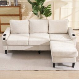 Btm L Shaped Couch Sofa, Corner Sofa 3 Seater Sofa, Sectional Sofa Couches With Usb, Cup Holder, For Apartment Living Room (Beige) - thumbnail 6