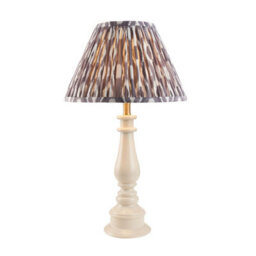 Luminosa Lighting Luminosa Myrtle Almond White Table Lamp With Pearl Grey Fabric Ikat Shade 30Cm B22 - thumbnail 1
