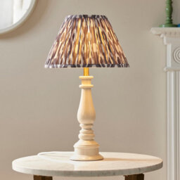 Luminosa Lighting Luminosa Myrtle Almond White Table Lamp With Pearl Grey Fabric Ikat Shade 30Cm B22 - thumbnail 2