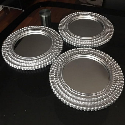 Biznest Set Of 3 Silver Wall Hanging Mirrors Home Bathroom Decor Metallic Shades - image 1