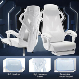 Gtplayer Office Chair, Ergonomic High Back Executive Desk Chair With Linkage Armrests Heavy Duty Swivel Gaming Chairs, White - thumbnail 6