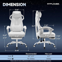 Gtplayer Office Chair, Ergonomic High Back Executive Desk Chair With Linkage Armrests Heavy Duty Swivel Gaming Chairs, White - thumbnail 3