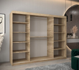 Arte Tokyo 02 Contemporary Mirrored 3 Sliding Door Wardrobe 9 Shelves 2 Rails Oak Sonoma Effect (H)2000mm (W)2500mm (D)620mm - thumbnail 3