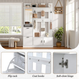 White Hallway Wardrobe With Mirror & Shoe Storage, 120X30X180Cm - thumbnail 4