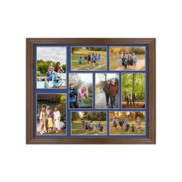 AK Frames 20X16 Walnut Classic Multi Photo Frame With Blue Mount - Holds 9 Apertures (2X) 7X5, (7X) 6X4 Photos
