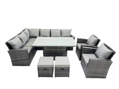 Fimous Poly Rattan Outdoor Patio Height Adjustable Rising Lifting Table Corner Sofa Set With 2 Small Stool,2 Chairs For Garden - image 1