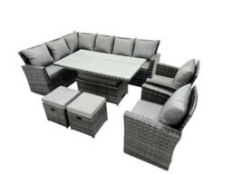 Fimous Poly Rattan Outdoor Patio Height Adjustable Rising Lifting Table Corner Sofa Set With 2 Small Stool,2 Chairs For Garden - thumbnail 2
